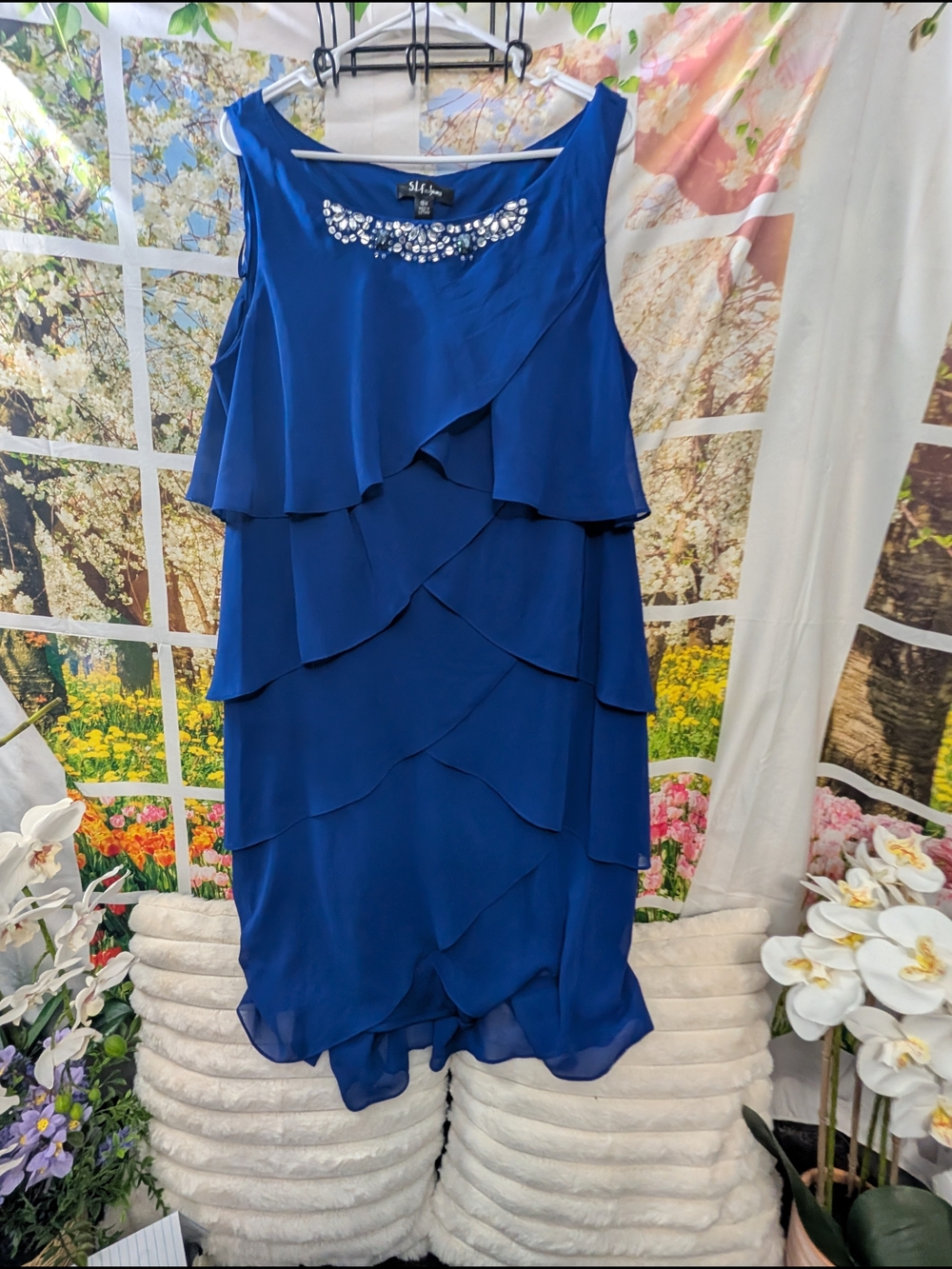 S.L. Fashions Royal Blue Embellished Layered Dress